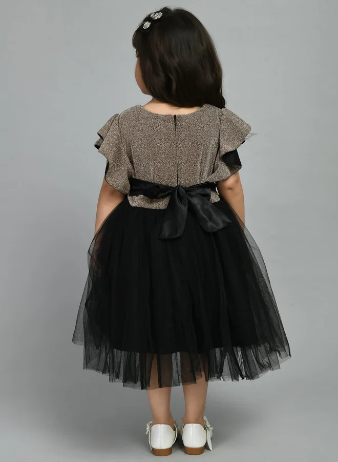 بيلا مودا Bella Moda Embellished Ruffled Sleeve Knee-Length Mesh Dress