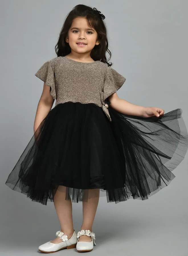 بيلا مودا Bella Moda Embellished Ruffled Sleeve Knee-Length Mesh Dress