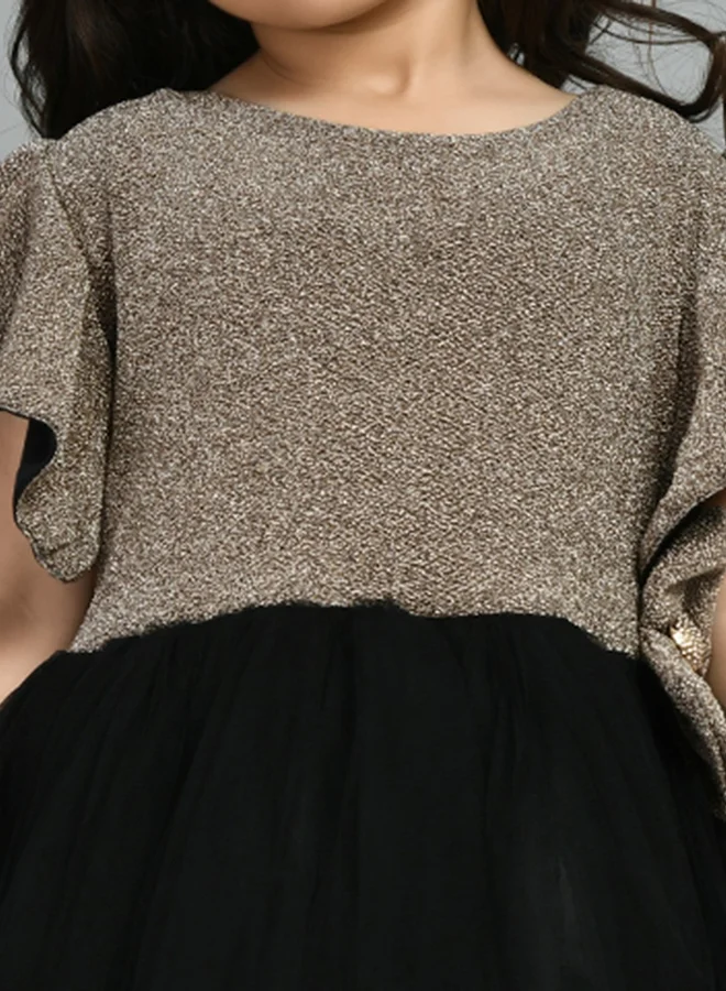 بيلا مودا Bella Moda Embellished Ruffled Sleeve Knee-Length Mesh Dress