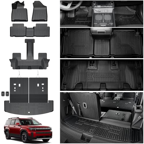 HOUCLEMIC Floor Mats for Hyundai Santa Fe 2024-2026 (Fit Hybrid and Gas), TPE All Weather Protection Durable Trunk Cargo Mat with Backrest Mat for Hyundai Santa Fe - Image 1