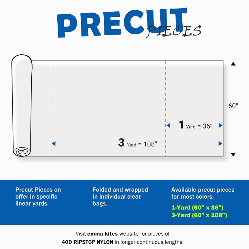 emma kites قماش نايلون مقاوم للتمزق أسود 40 دينير من إيما كايتس، قطعة مقطوعة مسبقًا بطول 1 ياردة: 60"x36"، طلاء PU خفيف الوزن ومقاوم للماء - Image 3
