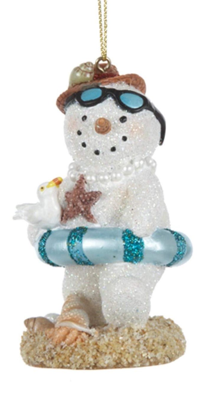 375 RESIN BEACH SNOWMAN ORNAMENT PAIR