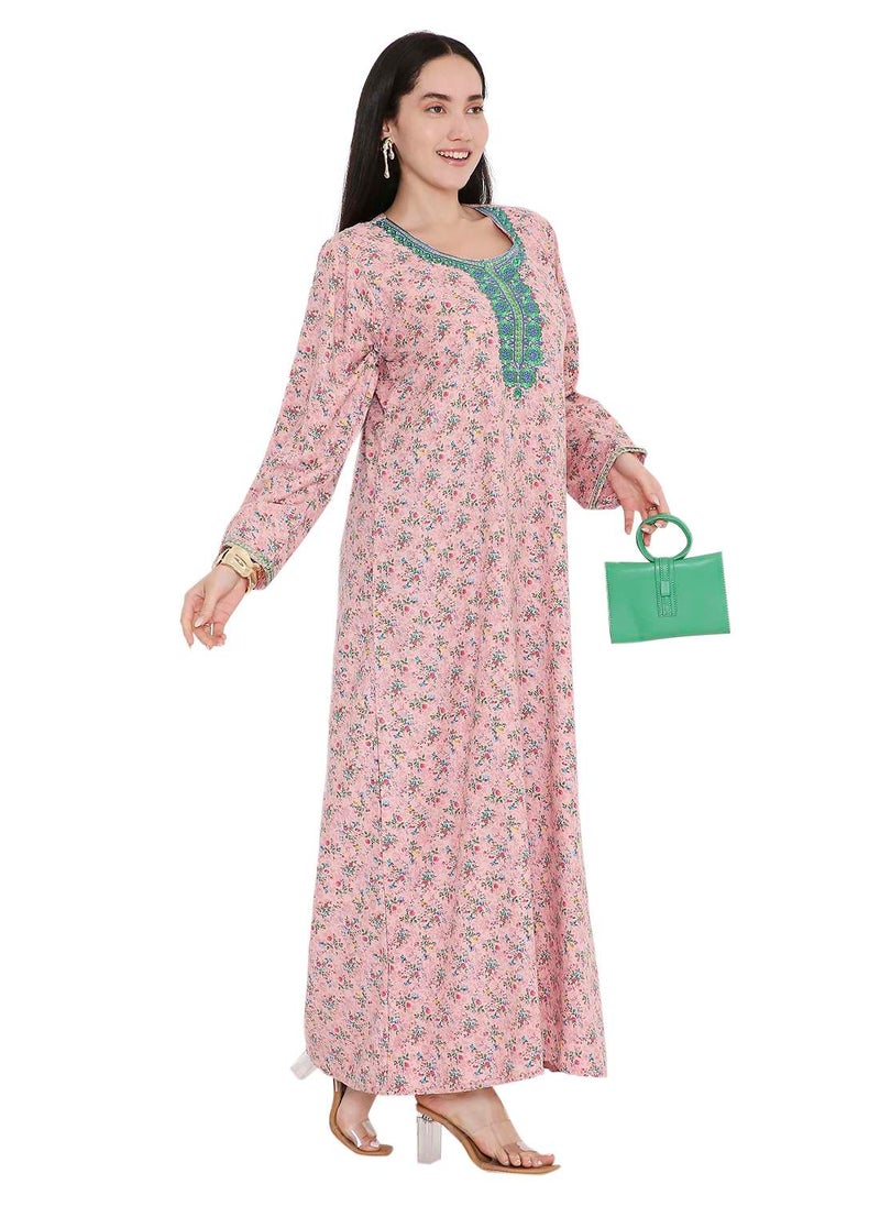 HANA & SARA ELEGANT FARASHA WITH UNIQUE THREAD EMBROIDERY AND STYLISH PRINTED MODEST ARABIC KAFTAN JALABIYA DRESS  - Image 1