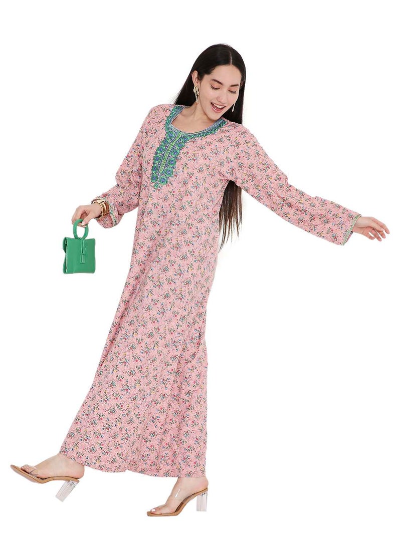 HANA & SARA ELEGANT FARASHA WITH UNIQUE THREAD EMBROIDERY AND STYLISH PRINTED MODEST ARABIC KAFTAN JALABIYA DRESS  - Image 5