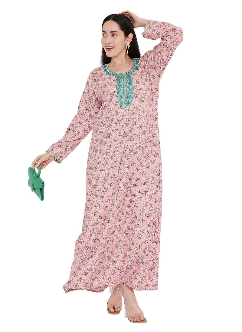 HANA & SARA ELEGANT FARASHA WITH UNIQUE THREAD EMBROIDERY AND STYLISH PRINTED MODEST ARABIC KAFTAN JALABIYA DRESS  - Image 4