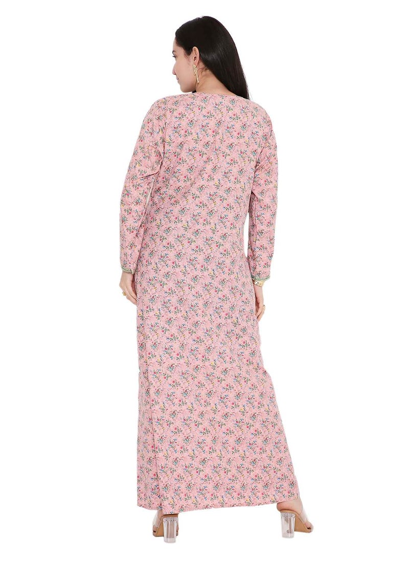 HANA & SARA ELEGANT FARASHA WITH UNIQUE THREAD EMBROIDERY AND STYLISH PRINTED MODEST ARABIC KAFTAN JALABIYA DRESS  - Image 2
