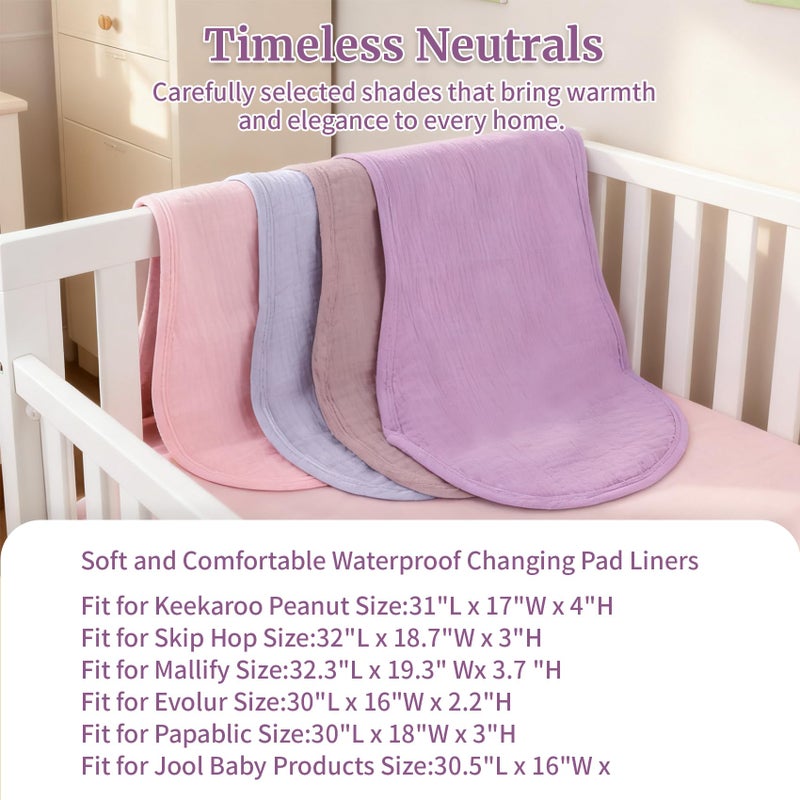 Ndahjahd 4-Pack Waterproof Changing Pad Liners | Fits Keekaroo Peanut Changer | Extra Thick, Ultra Soft & Absorbent | 2-Sided Reusable Diaper Mat | Machine Washable(Purple) - Image 3