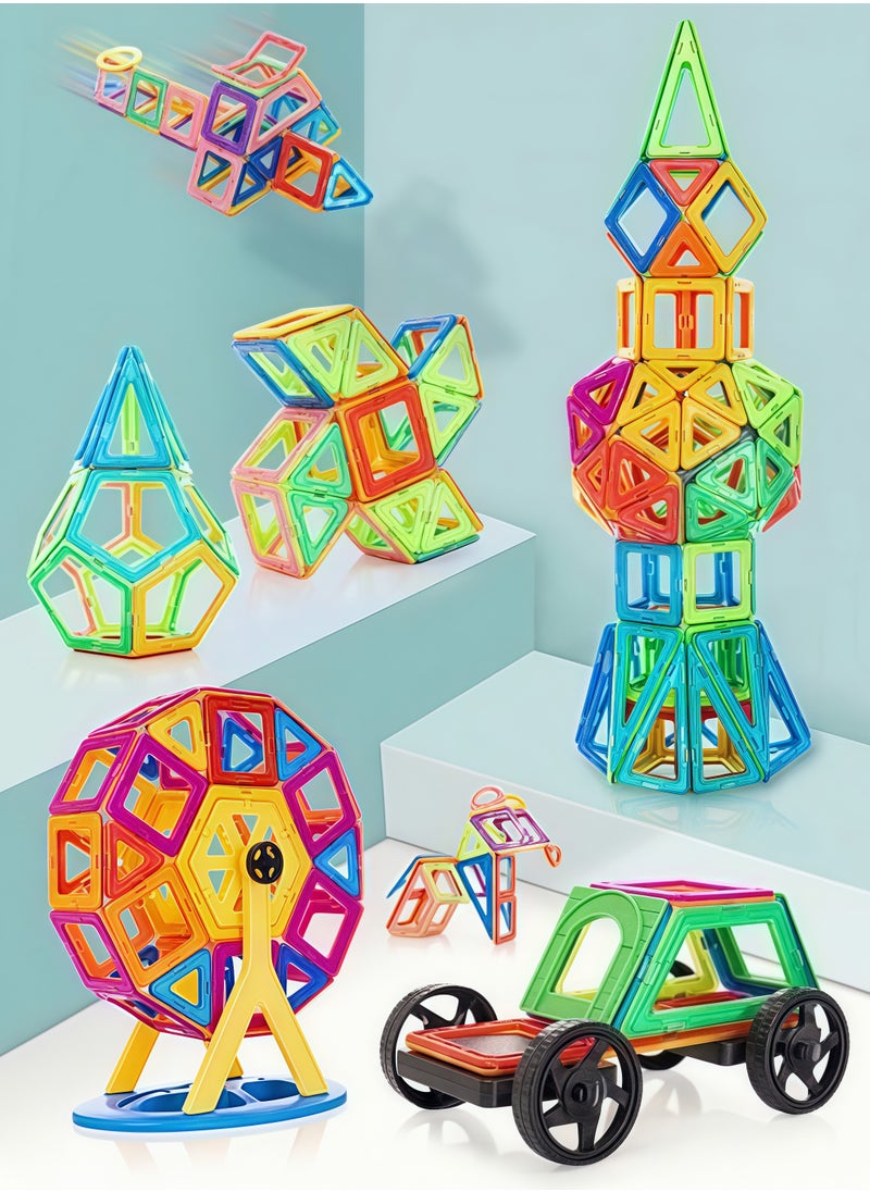 86 magnetic building bricks, a set of vibrant 3D building blocks that encourage creative construction, promote educational brain development, stimulate imagination, and are suitable as educational toys for children aged 3 and above