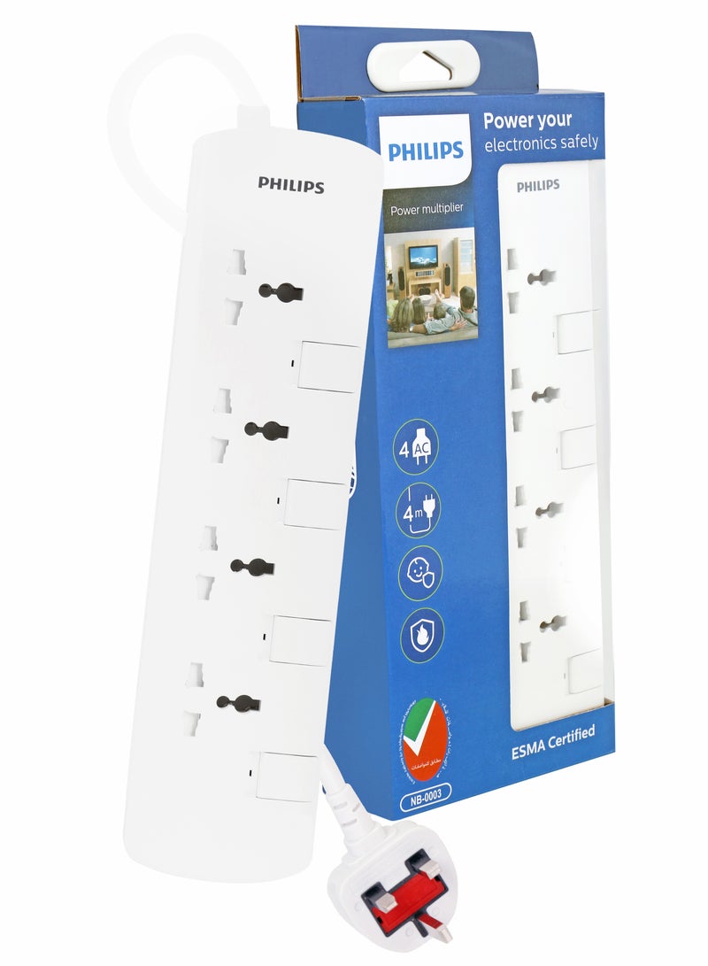 Philips 4 Way Extension Socket With Individual Switch White - Image 1