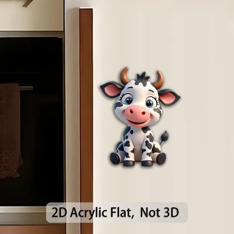 م Magnet ثلاجة على شكل بقرة بالأبيض والأسود، تصميم مسطح ثنائي الأبعاد، يدوم طويلاً للخزائن المعدنية. - Image 4