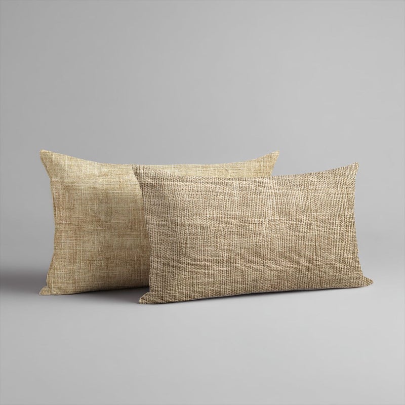 Set Of 2 Natural Throw Pillows 12x20 Inches Beige Brown Textured Rustic Patio - Image 1