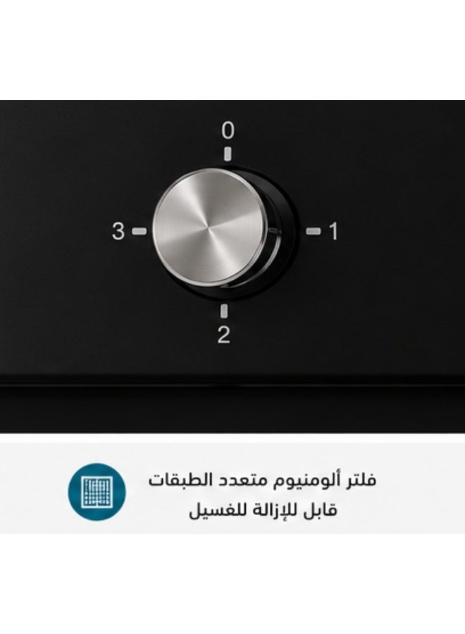 كومتيل كومتل شفاط مطبخ زجاج أسود 90 سم، تصميم عصري وشفط فعال للمطابخ الحديثة - Image 3