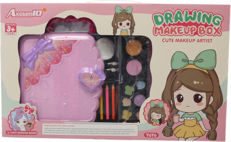 A Premium Quality Makeup Set + Coloring Book with Lighting - Interactive Kit for Kids with Makeup, Brushes, and Colorful Art Pages - Multi Color