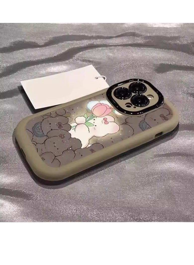 NIBEMINENT Cartoon Rabbit Protective TPU Case Cover For iPhone 15 Pro, Tea Color