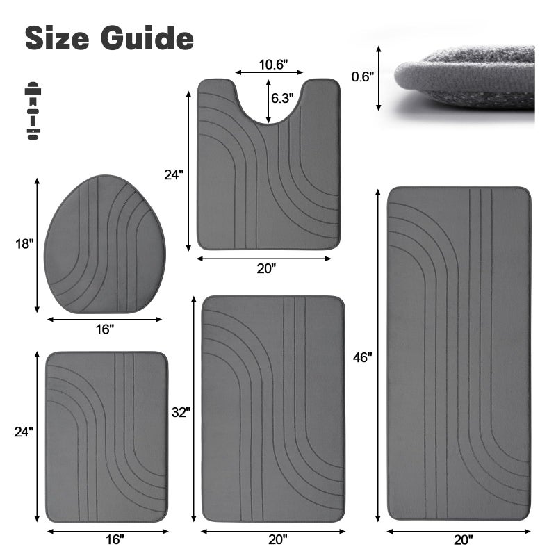 YIHOUSE Bathroom Rug Set 5 Pieces  Soft Non Slip Memory Foam Bath Mat Set  Extra Thick Bath Mats for Bathroom  Machine Washable Bath Rugs Set for Tub  Toilet and Floor (Dark Grey) - Image 2