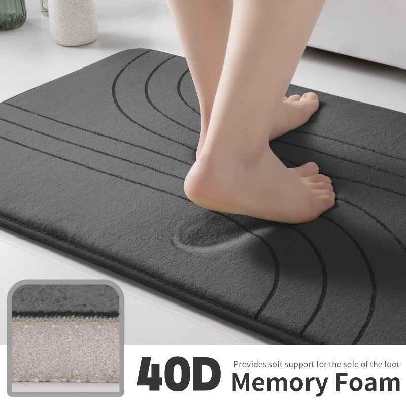 YIHOUSE Bathroom Rug Set 5 Pieces  Soft Non Slip Memory Foam Bath Mat Set  Extra Thick Bath Mats for Bathroom  Machine Washable Bath Rugs Set for Tub  Toilet and Floor (Dark Grey) - Image 1