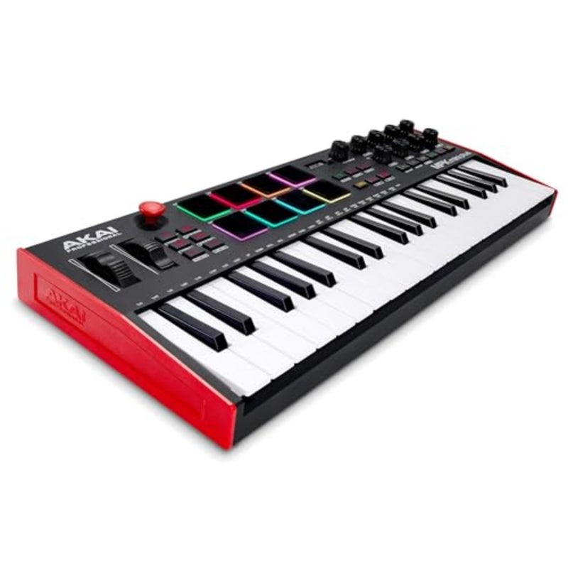 وحدة تحكم لوحة مفاتيح USB MIDI لإنتاج الموسيقى لأجهزة Mac/PC: 37 مفتاحًا من بلاستيك ABS الأسود مع 8 منصات RGB MPC ومقابض دوارة وبرامج مضمنة - Image 1