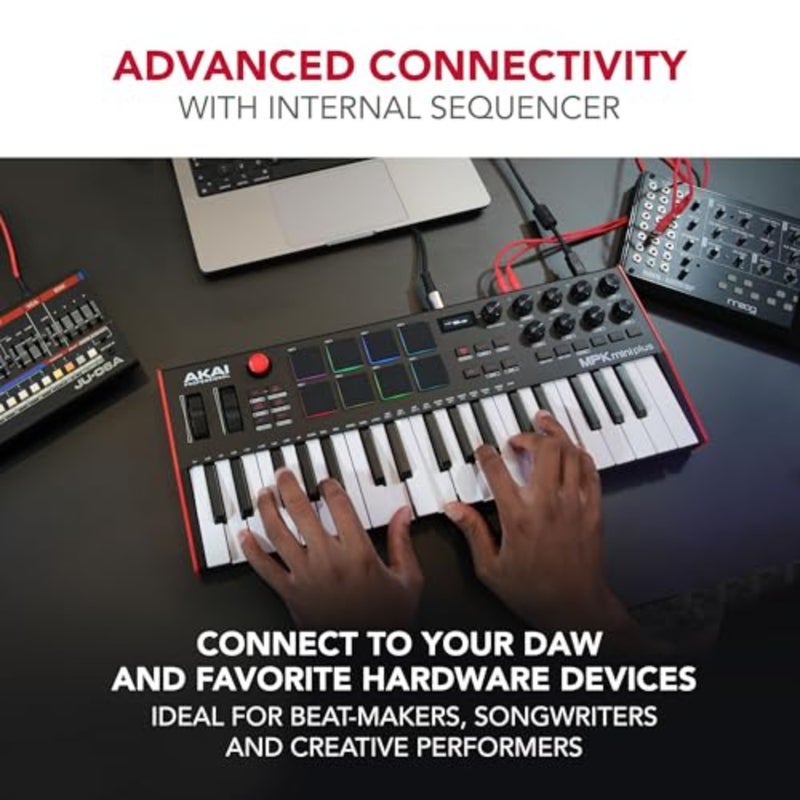 وحدة تحكم لوحة مفاتيح USB MIDI لإنتاج الموسيقى لأجهزة Mac/PC: 37 مفتاحًا من بلاستيك ABS الأسود مع 8 منصات RGB MPC ومقابض دوارة وبرامج مضمنة - Image 3