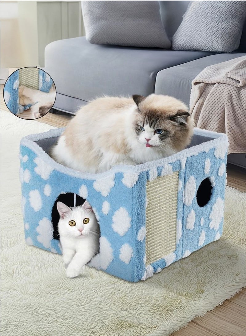 XiuWoo Large Indoor Cat Beds, Foldable Kitten House, Cat Cave, Small Aminal Hideawa, Condo Cat Cube for Pet Cube with Fluffy Ball Hanging - Image 1
