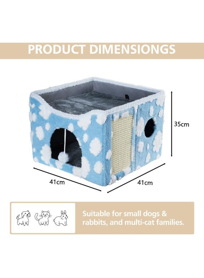 XiuWoo Large Indoor Cat Beds, Foldable Kitten House, Cat Cave, Small Aminal Hideawa, Condo Cat Cube for Pet Cube with Fluffy Ball Hanging - Image 2