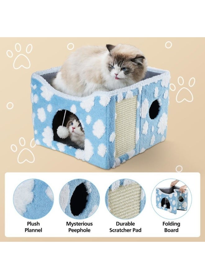 XiuWoo Large Indoor Cat Beds, Foldable Kitten House, Cat Cave, Small Aminal Hideawa, Condo Cat Cube for Pet Cube with Fluffy Ball Hanging - Image 3