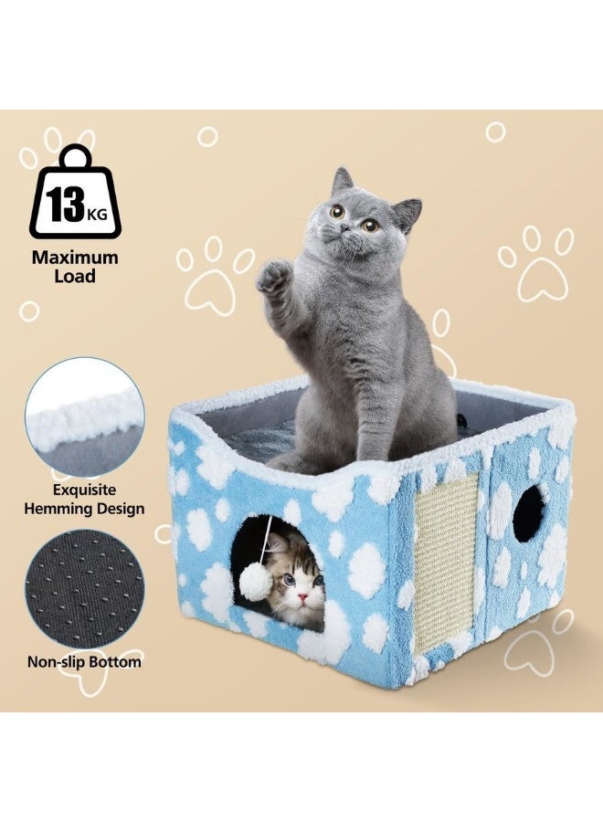 XiuWoo Large Indoor Cat Beds, Foldable Kitten House, Cat Cave, Small Aminal Hideawa, Condo Cat Cube for Pet Cube with Fluffy Ball Hanging - Image 4