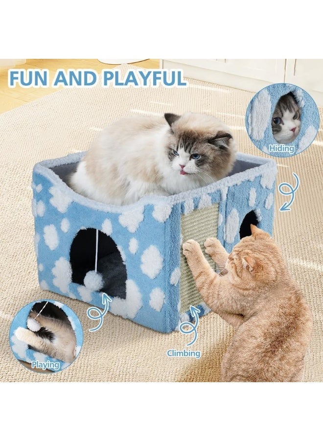 XiuWoo Large Indoor Cat Beds, Foldable Kitten House, Cat Cave, Small Aminal Hideawa, Condo Cat Cube for Pet Cube with Fluffy Ball Hanging - Image 5