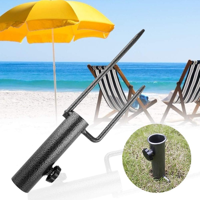 klarako Beach Umbrella Anchor, Heavy Duty Metal Parasol Anchor Beach Umbrella Bases Ground Stake Holder Sand Screw Stand for Umbrella, Fishing Rods Outdoor, 15 Inch - Image 1