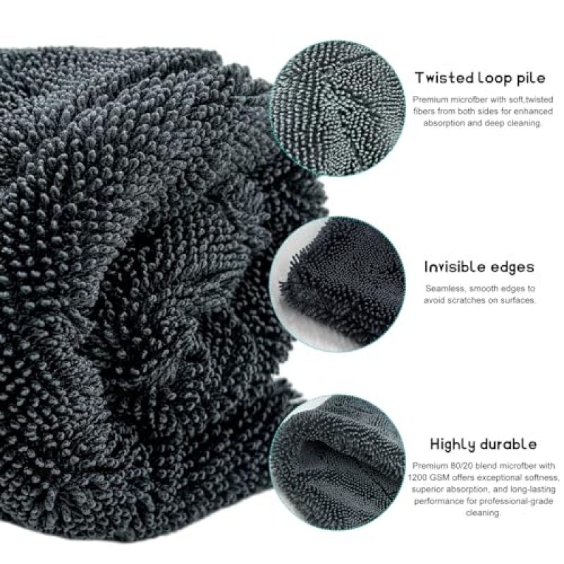 Microfiber Towel 12.2 x 12.2 Inch 1200 GSM Absorbent Drying Towel - Scratch-Free Soft Car Wash Towel for Auto Detailing - Image 5