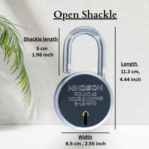 Hindson India Round 65mm Padlock – Heavy Duty Metal Body Lock with Double Locking Mechanism, 8 Steel Levers, 3 Silver Keys | Ideal for Door, Gate, Shutter | Pack of 2 - Image 5