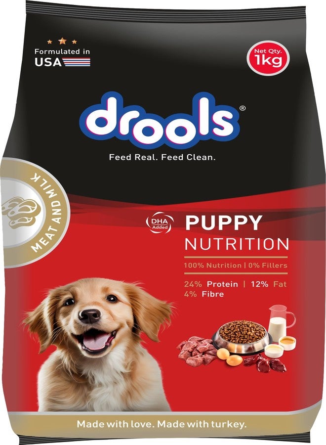 Drools Puppy Dry Dog Food 1kg | Meat and Milk Flavour | Supports Healthy Brain Development and Cognitive Function | Antioxidants | Chelated Minerals | Better Bioavailability of Minerals - Image 1
