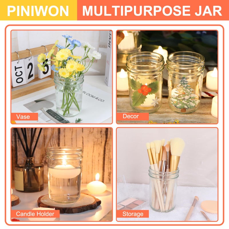 PINIWON Mason Jars 8 oz with Lids and Bands, 24 Pack Regular Mouth Half Pint Canning Jars, Small Mason Jars for Jam Jelly Honey DIY Projects, 48 Labels, Brush & String Included - Image 5