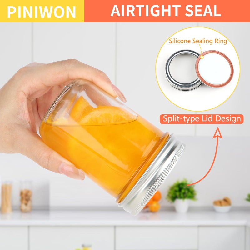 PINIWON Mason Jars 8 oz with Lids and Bands, 24 Pack Regular Mouth Half Pint Canning Jars, Small Mason Jars for Jam Jelly Honey DIY Projects, 48 Labels, Brush & String Included - Image 3