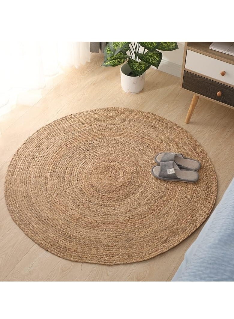 LINGWEI Handwoven Jute Rug 150 Cm Simple Round Floor Covering Rugs Hand Braided Reversible Area Rug Decorative Carpet For Indoor Outdoor - Image 1