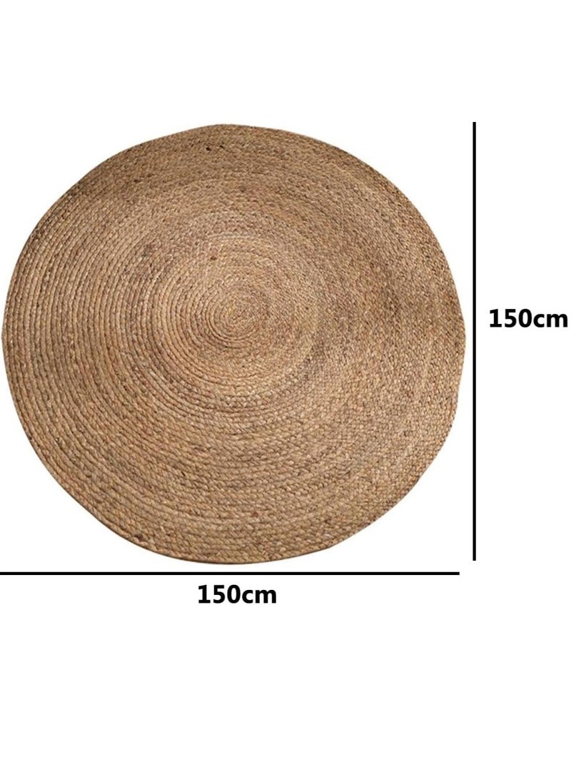 LINGWEI Handwoven Jute Rug 150 Cm Simple Round Floor Covering Rugs Hand Braided Reversible Area Rug Decorative Carpet For Indoor Outdoor - Image 2