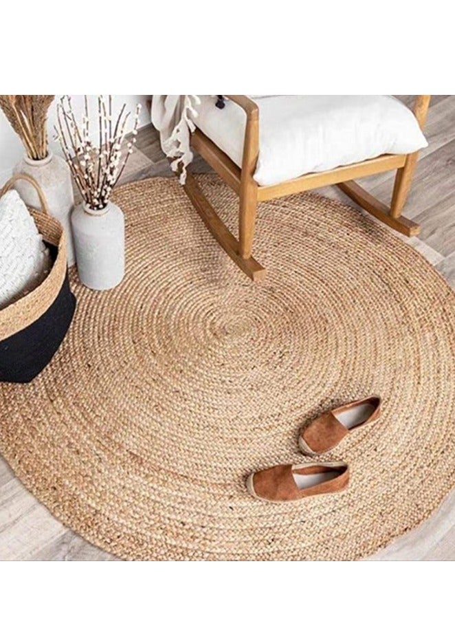 LINGWEI Handwoven Jute Rug 150 Cm Simple Round Floor Covering Rugs Hand Braided Reversible Area Rug Decorative Carpet For Indoor Outdoor - Image 3