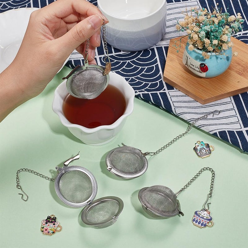 UNICRAFTALE 4 Sets 304 Stainless Steel Loose Leaf Tea Ball Mesh Tea Strainer with Alloy Enamel Pendants Round Tea Strainer Set with Cat Cup Pendant for Brew Tea, Spices & Seasoning - Image 2