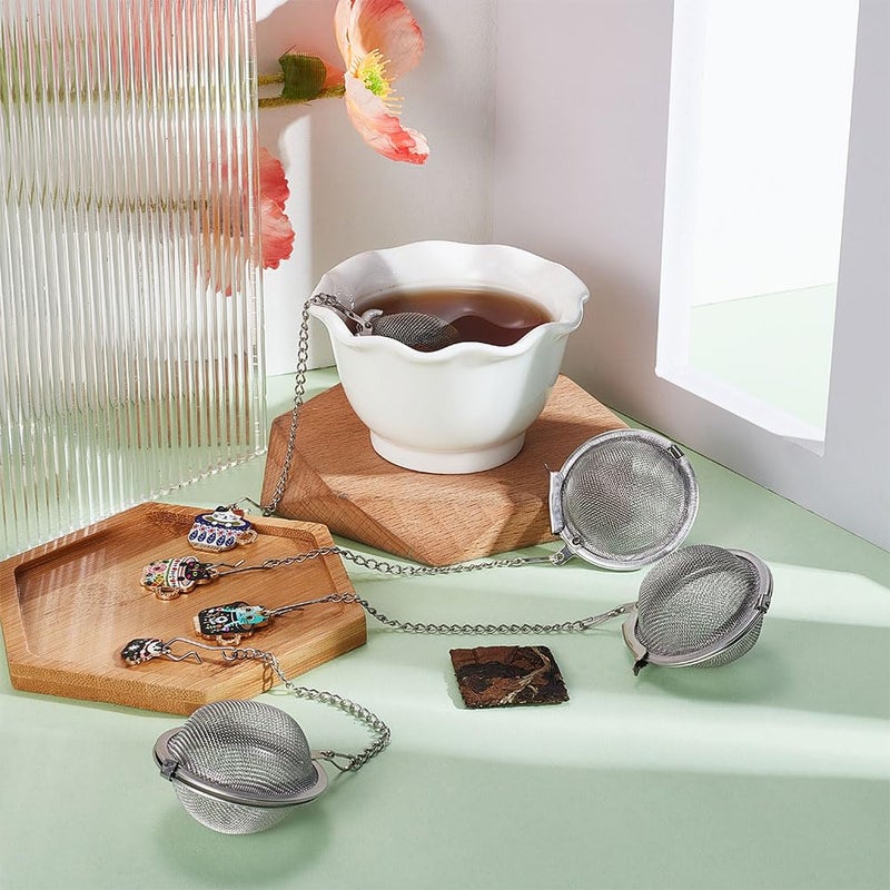 UNICRAFTALE 4 Sets 304 Stainless Steel Loose Leaf Tea Ball Mesh Tea Strainer with Alloy Enamel Pendants Round Tea Strainer Set with Cat Cup Pendant for Brew Tea, Spices & Seasoning - Image 5