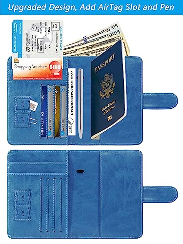 PASCACOO Airtag Passport Holder Cover Wallet RFID Blocking Leather Case Travel Essentials Luggage Accessories Travel Must Have(118#Blue) - Image 3