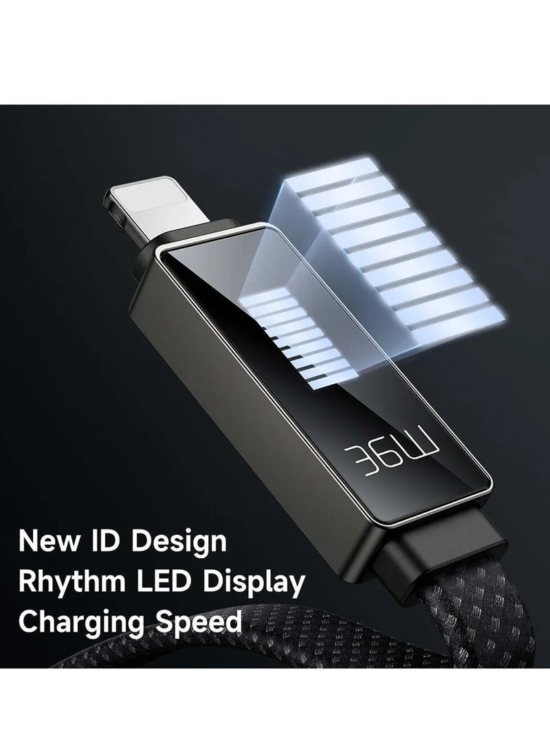 Mcdodo كابل USB-C إلى Lightning (1.2م) – شاشة عرض إيقاعية، شحن سريع 36 واط PD، متوافق مع أجهزة iPhone و iOS (أسود) - Image 3