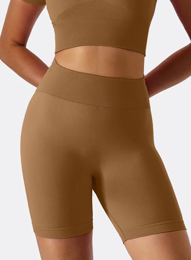 كون.يوغا شورت يوجا نسائي KAWN YOGA عالي الخصر بدون خياطة بتحكم بالبطن