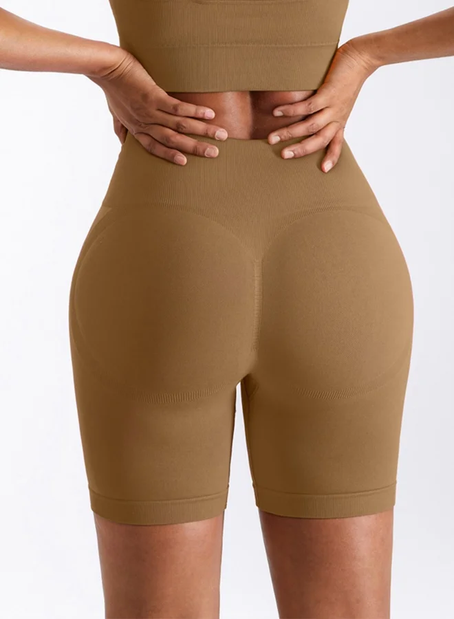 كون.يوغا شورت يوجا نسائي KAWN YOGA عالي الخصر بدون خياطة بتحكم بالبطن