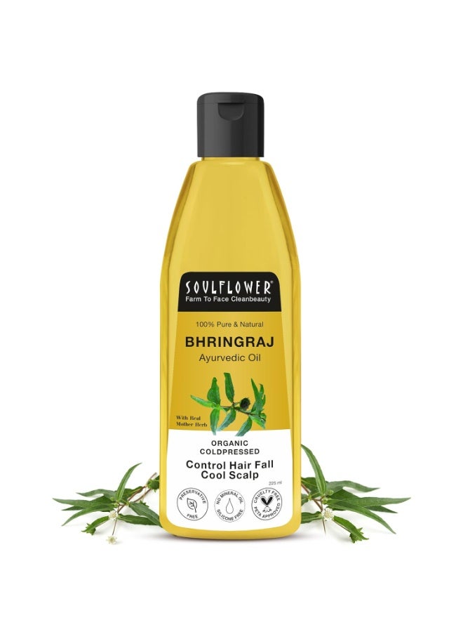 Soulflower  Bhringraj Oil for Hair growth 225ml | Natural Hair Growth, Strengthening & Nourishing Roots | Anti-Dandruff, Cooling Scalp Relief | Coconut & Sesame Oil Blend | Pure & Organic - Image 1