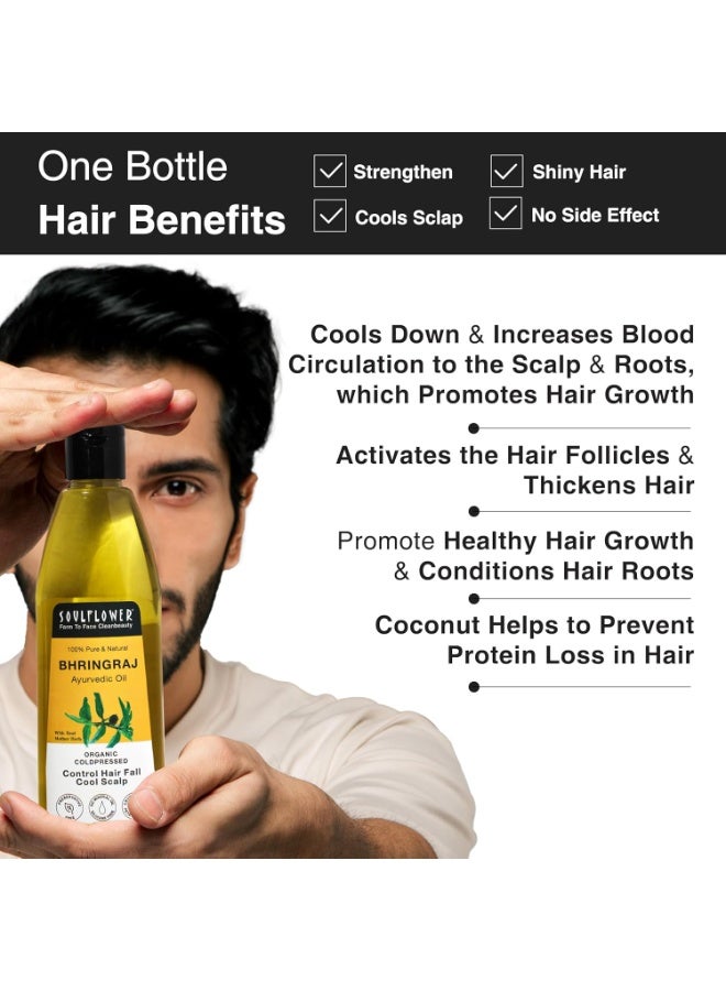 Soulflower  Bhringraj Oil for Hair growth 225ml | Natural Hair Growth, Strengthening & Nourishing Roots | Anti-Dandruff, Cooling Scalp Relief | Coconut & Sesame Oil Blend | Pure & Organic - Image 2