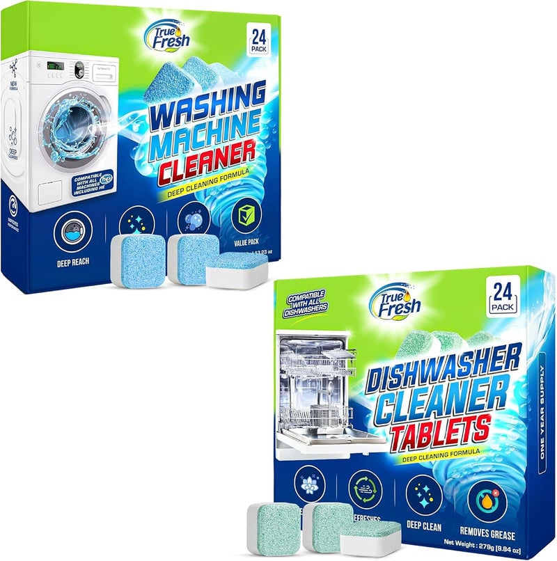 True Fresh Washing Machine Cleaner Tablets, Washer Tablets compatible with Laundry Front loader -Top load - HE, Dishwasher Cleaner and Deodorizer, Dishwasher Cleaner Tablets - 48 pcs Bundle - Image 1