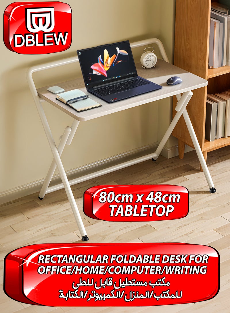 DBLEW Modern Folding Rectangular Work Desk Portable and Space Saving Foldable Laptop Desk, Side Table for Home, Office, Computer Gaming, Writing, Reading, Student Study, Bedroom, and Patio Use Premium Oak White Desktop Surface, Sofa and Bedside Table For Indoor Outdoor Camping Picnics Restaurants Café Coffee Tea Shops - Image 1