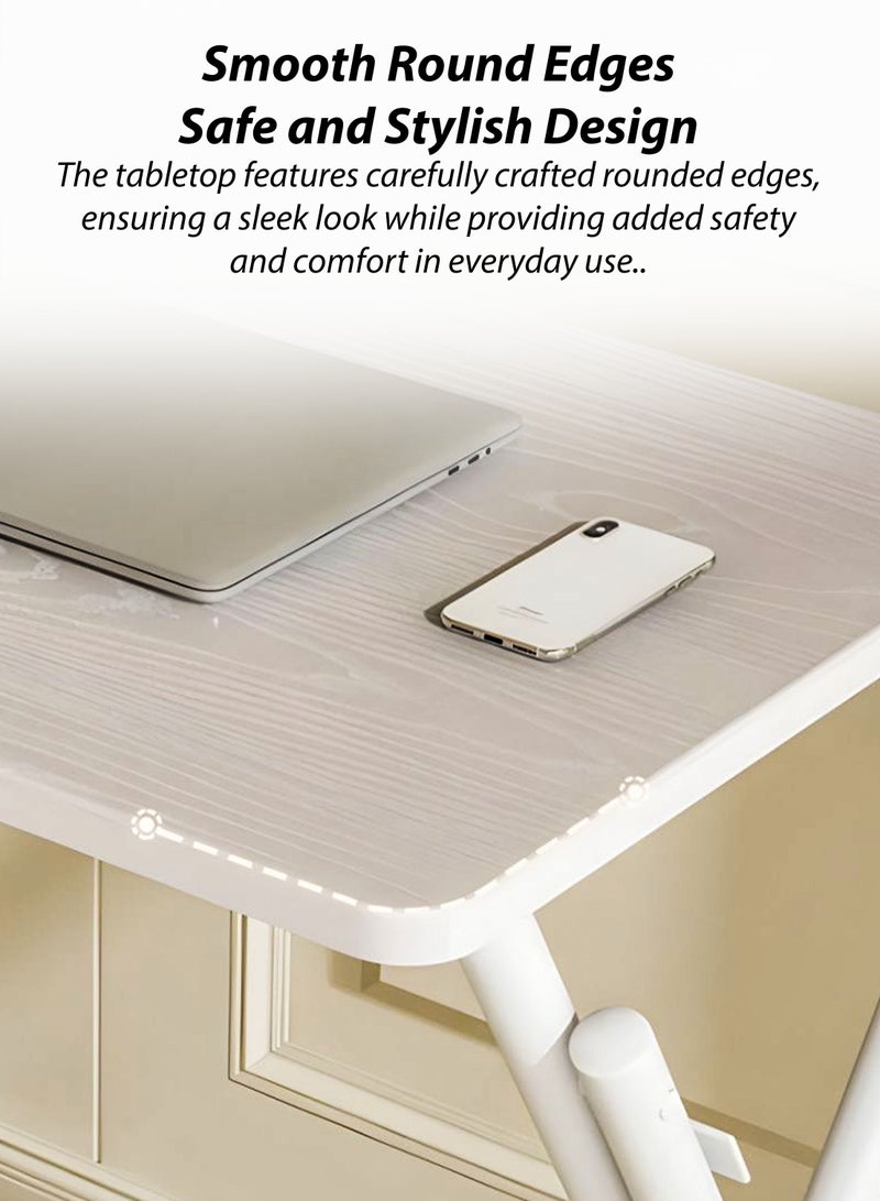 DBLEW Modern Folding Rectangular Work Desk Portable and Space Saving Foldable Laptop Desk, Side Table for Home, Office, Computer Gaming, Writing, Reading, Student Study, Bedroom, and Patio Use Premium Oak White Desktop Surface, Sofa and Bedside Table For Indoor Outdoor Camping Picnics Restaurants Café Coffee Tea Shops - Image 3
