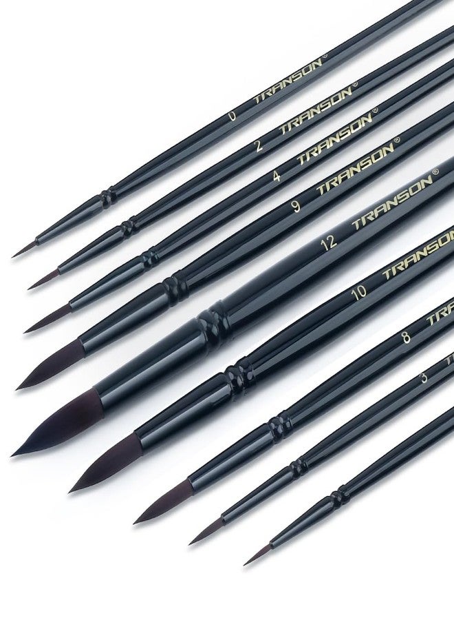 Transon Round Paint Brush Set 9pcs Synthetic Sable Hair for Acrylic Painting Watercolor Painting Gouache Ink Craft and Detail Painting Black Color - Image 1