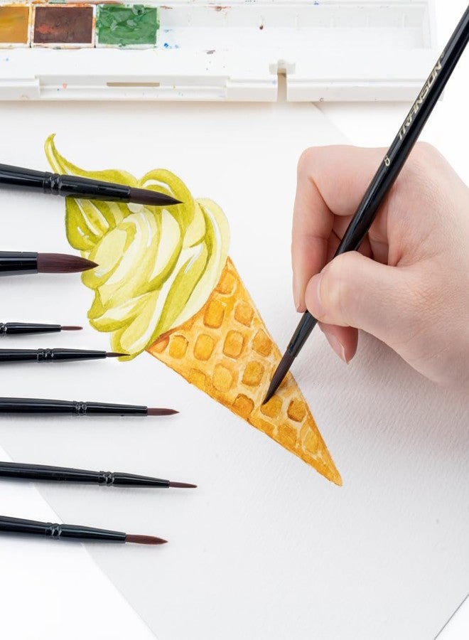 Transon Round Paint Brush Set 9pcs Synthetic Sable Hair for Acrylic Painting Watercolor Painting Gouache Ink Craft and Detail Painting Black Color - Image 4
