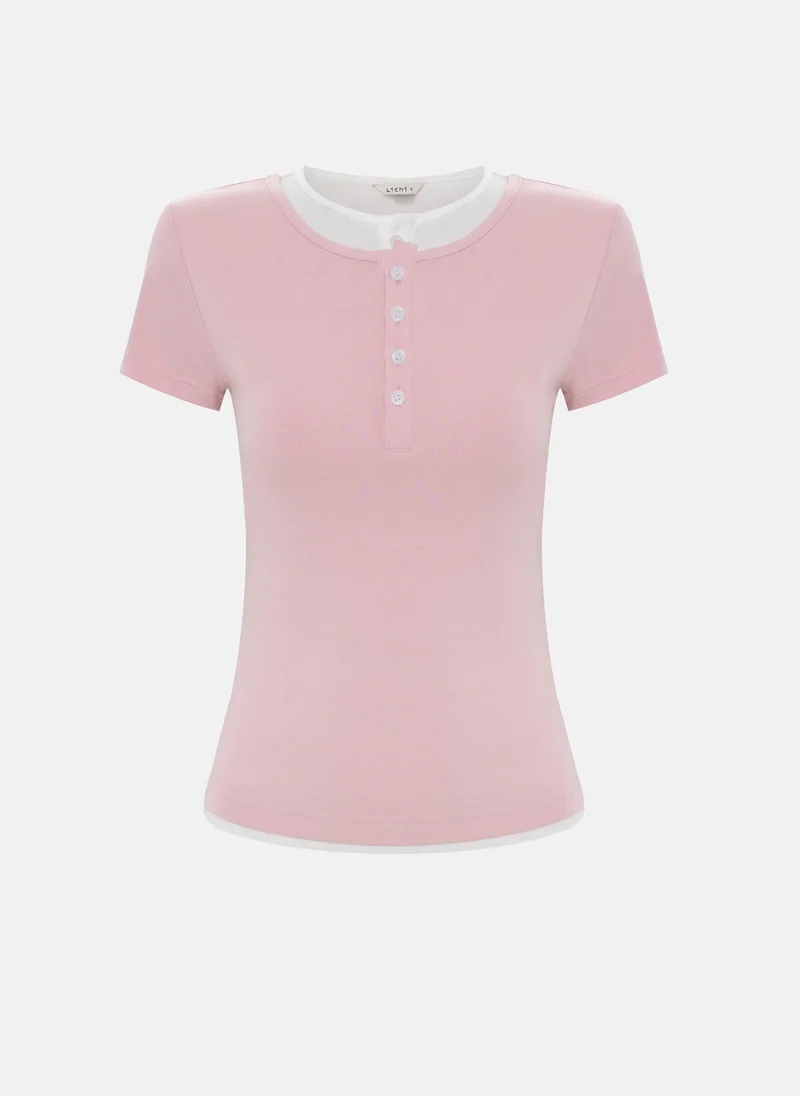 Lichi  Short-sleeved cotton top with contrasting panels for Women | Best Price UAE